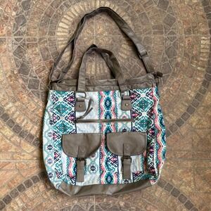 Mossimo Supply Co Aztec Print Tote Backpack Canvas‎ Brown Multi Pocket Bag